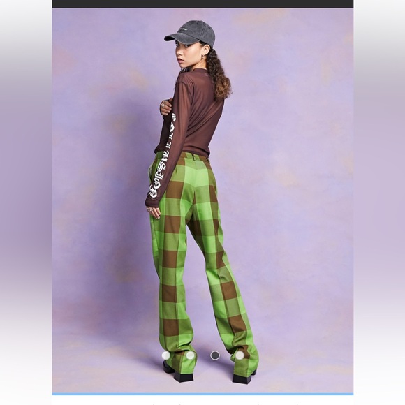 Collusion Pants - Asos COLLUSION plaid flare pants SIZE 8 Green/ brown